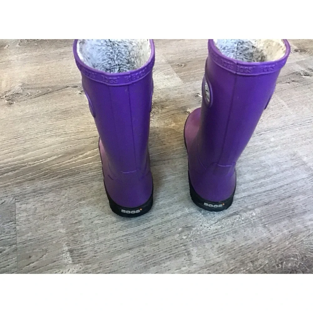 Kids Childrens Bogs Rainboot Plush Purple Waterproof Boots Size 3 Y 72804-542